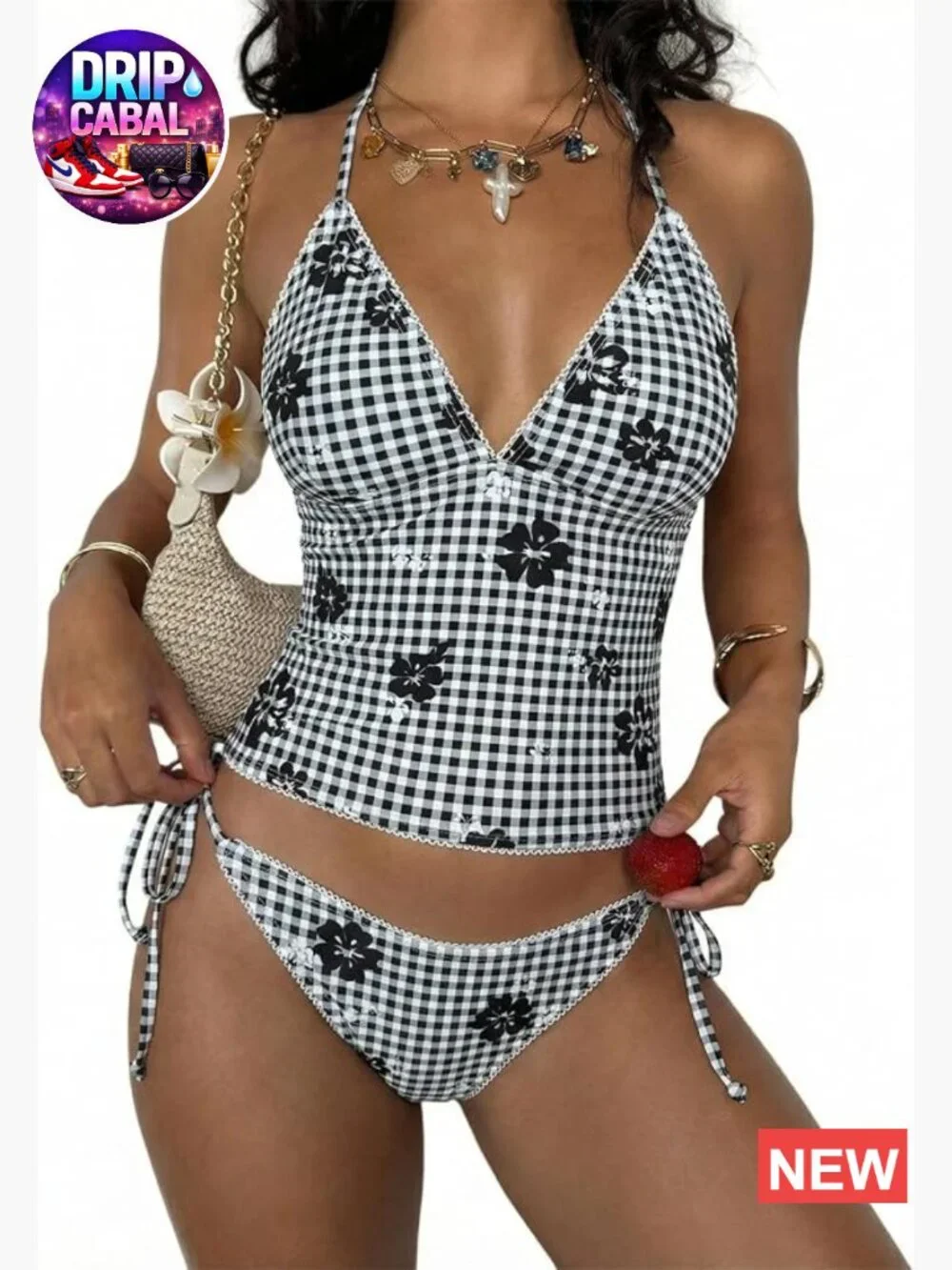 Tummy Control Halter V Neck Tankini 2 Piece Swimsuit